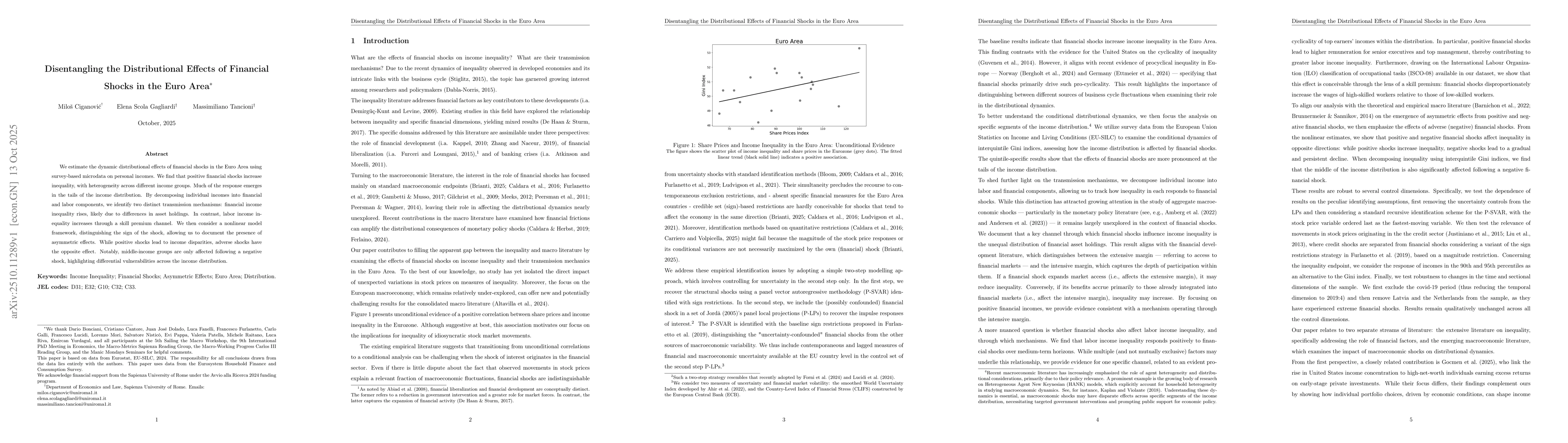 Thumbnail for Disentangling the Distributional Effects of Financial Shocks in the Euro
  Area