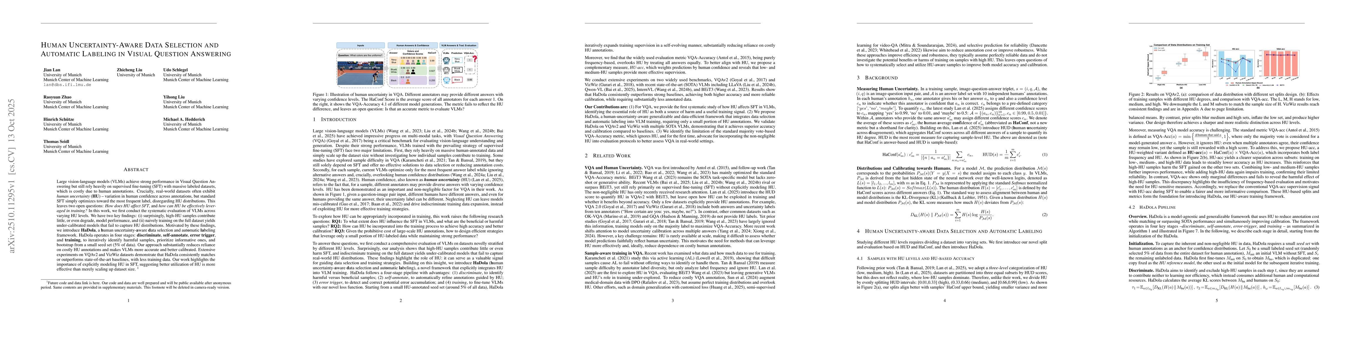 Thumbnail for Human Uncertainty-Aware Data Selection and Automatic Labeling in Visual
  Question Answering