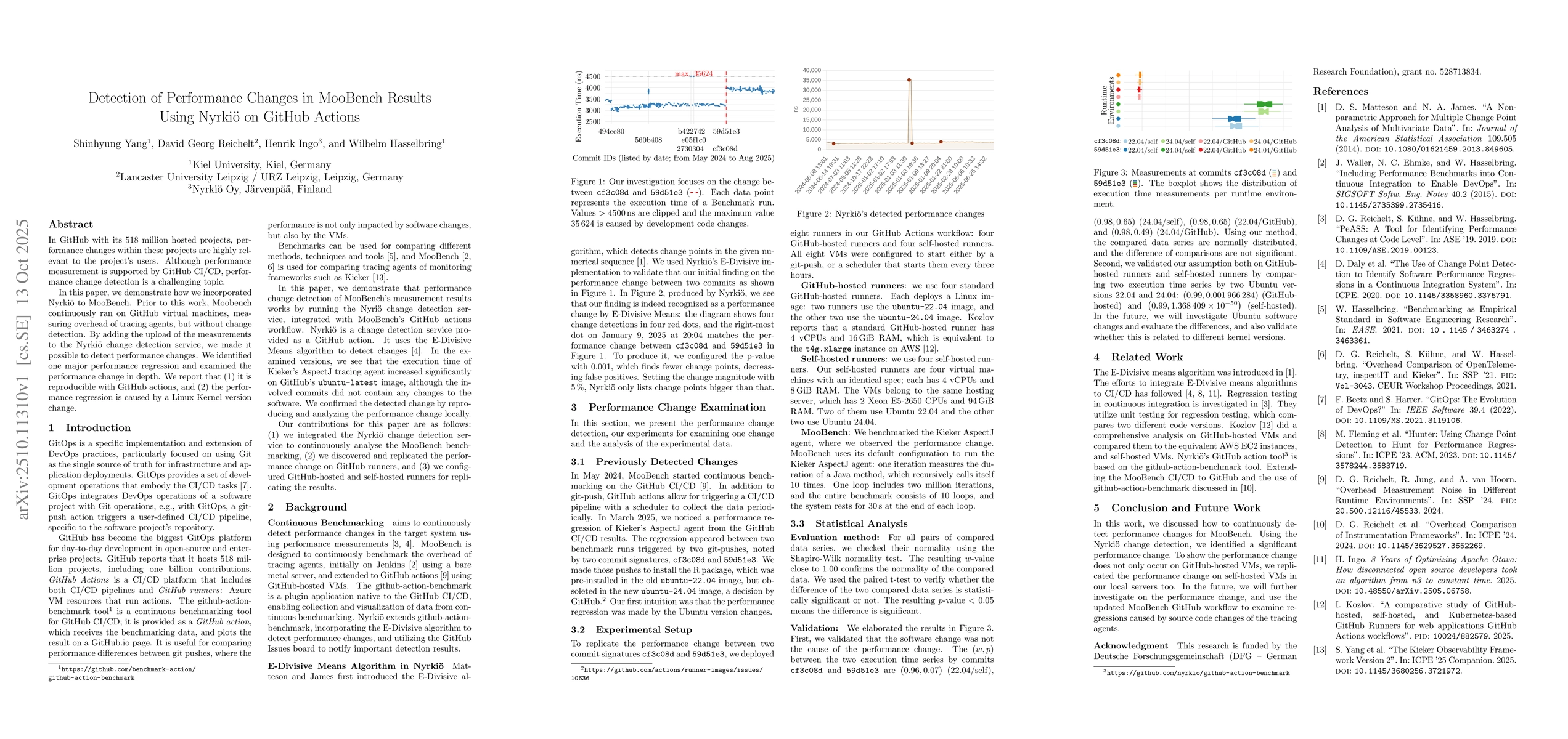 Thumbnail for Detection of Performance Changes in MooBench Results Using Nyrkiö on
  GitHub Actions