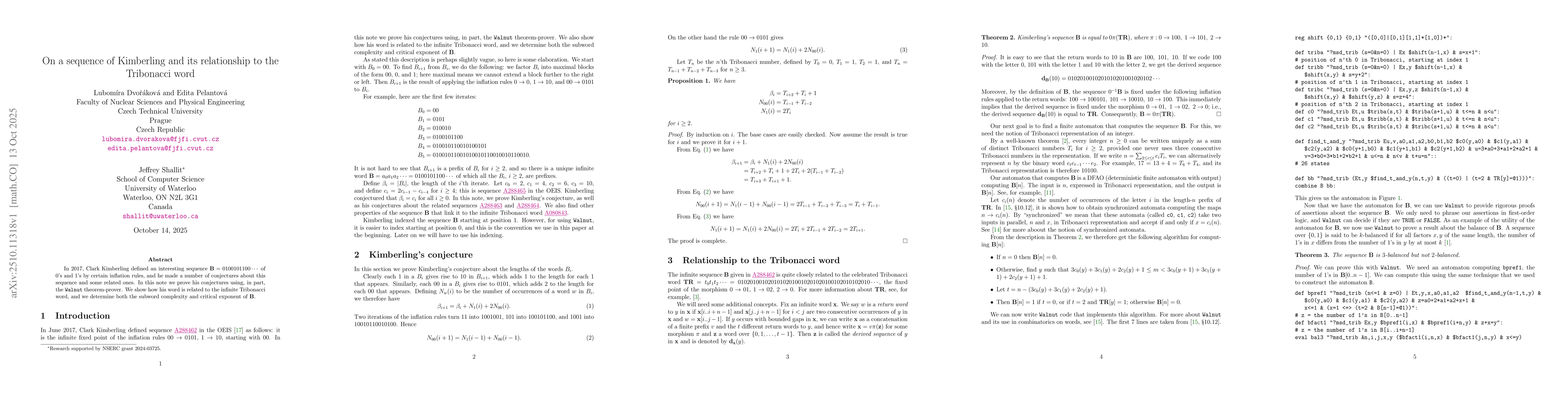 Thumbnail for On a sequence of Kimberling and its relationship to the Tribonacci word