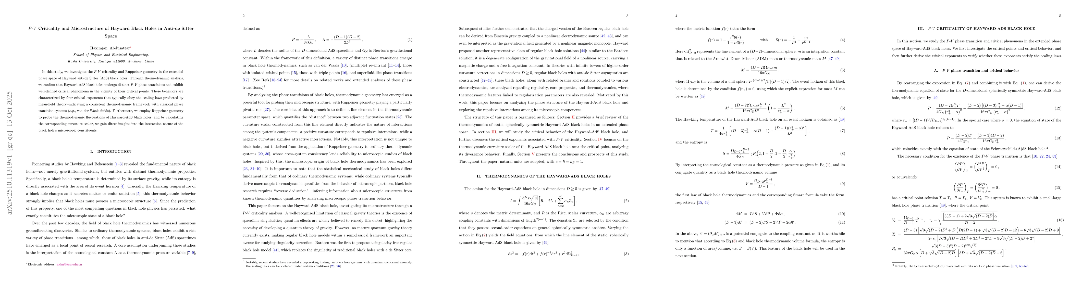 Thumbnail for P-V Criticality and Microstructure of Hayward Black Holes in Anti-de
  Sitter Space