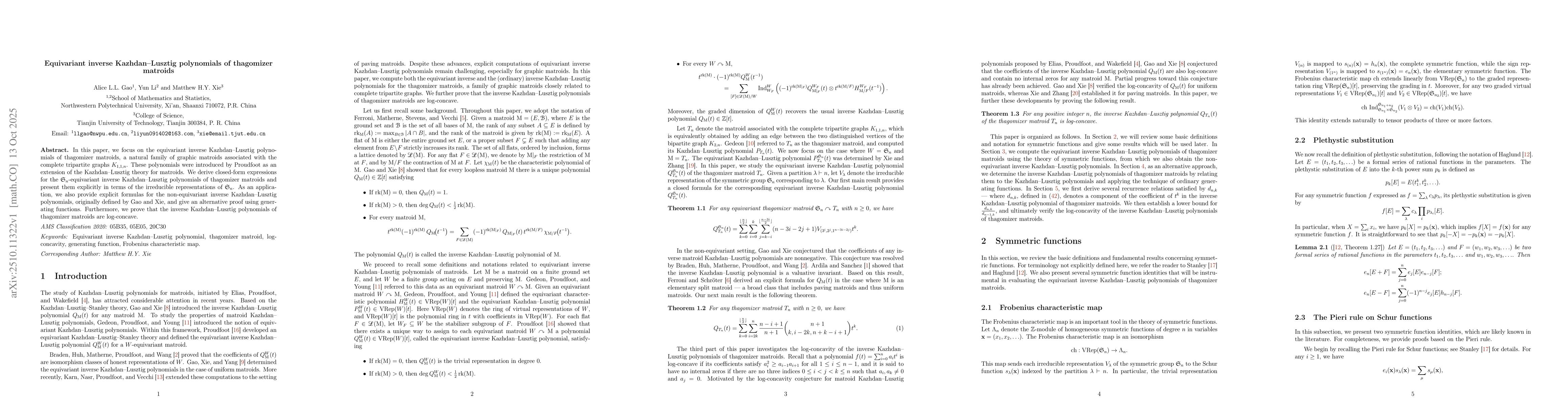Thumbnail for Equivariant inverse Kazhdan--Lusztig polynomials of thagomizer matroids
