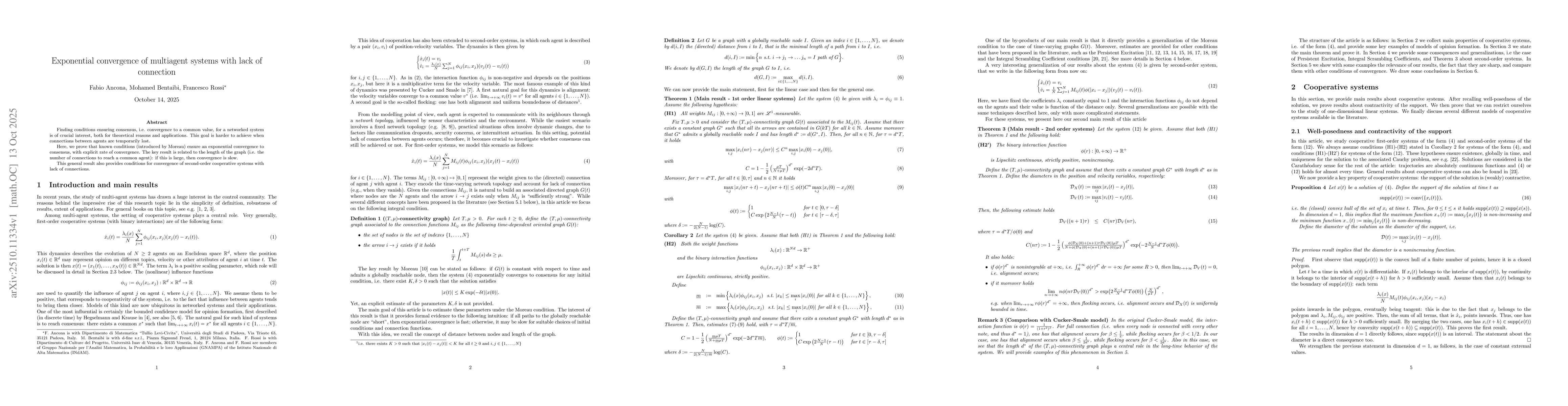 Thumbnail for Exponential convergence of multiagent systems with lack of connection