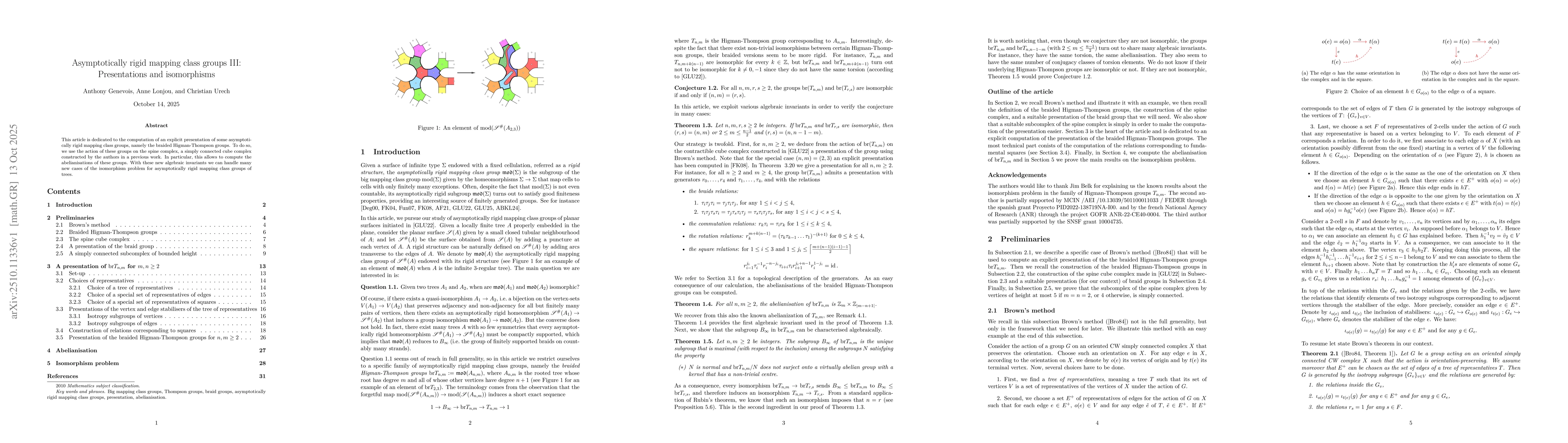 Thumbnail for Asymptotically rigid mapping class groups III: Presentations and
  isomorphisms
