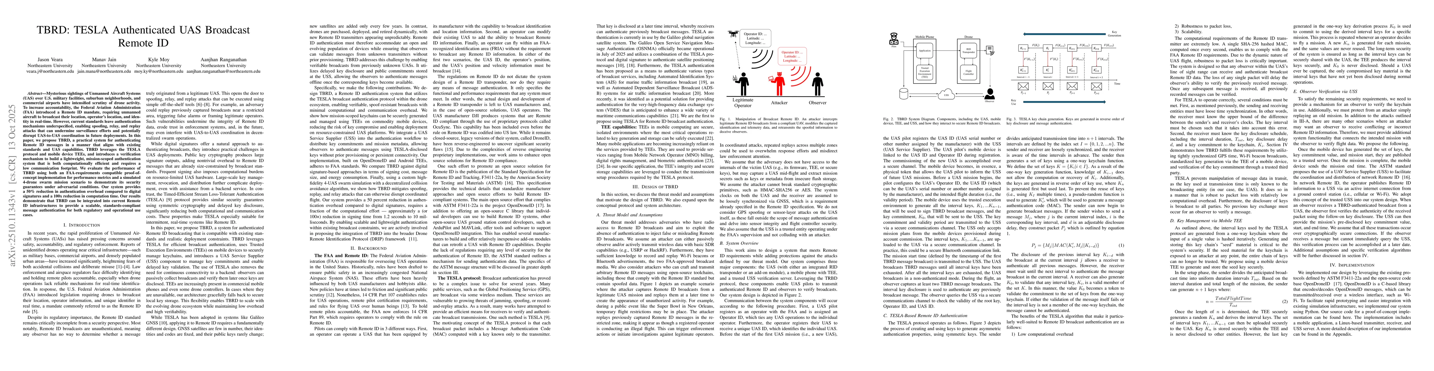 Thumbnail for TBRD: TESLA Authenticated UAS Broadcast Remote ID