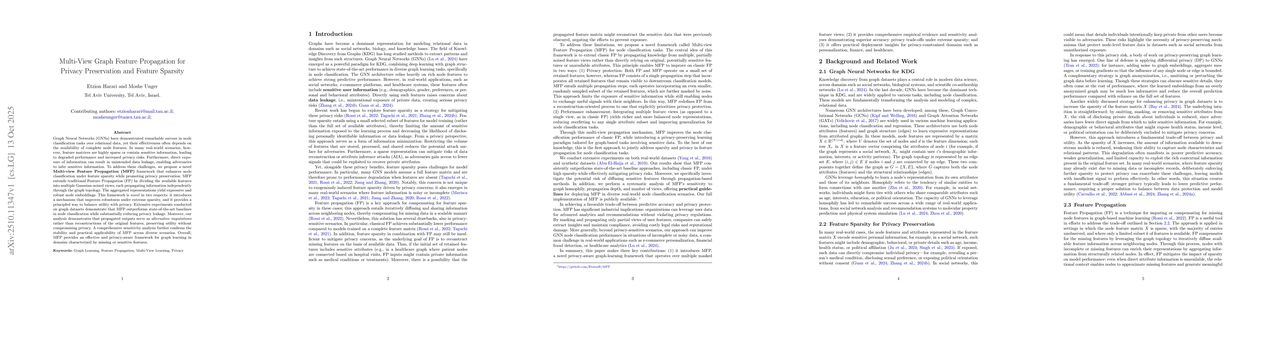 Thumbnail for Multi-View Graph Feature Propagation for Privacy Preservation and
  Feature Sparsity