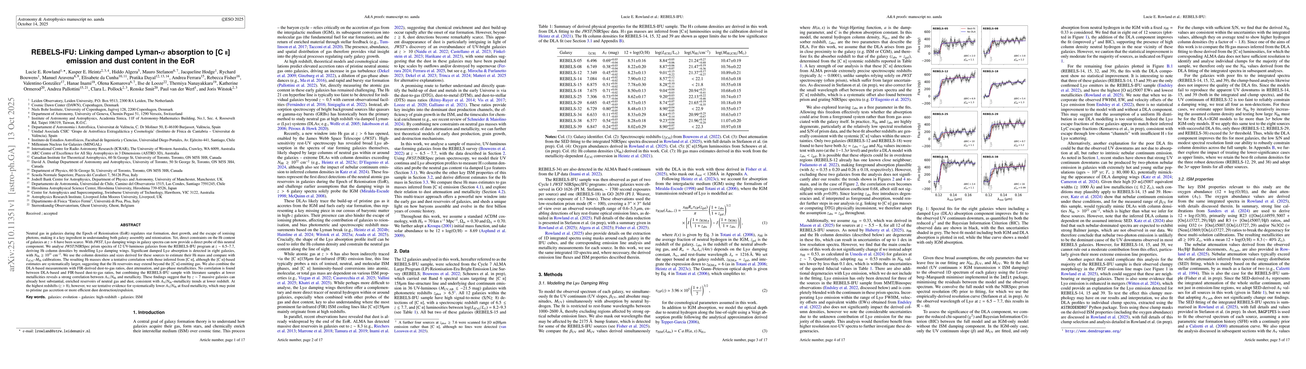 Thumbnail for REBELS-IFU: Linking damped Lyman-$α$ absorption to [CII] emission
  and dust content in the EoR