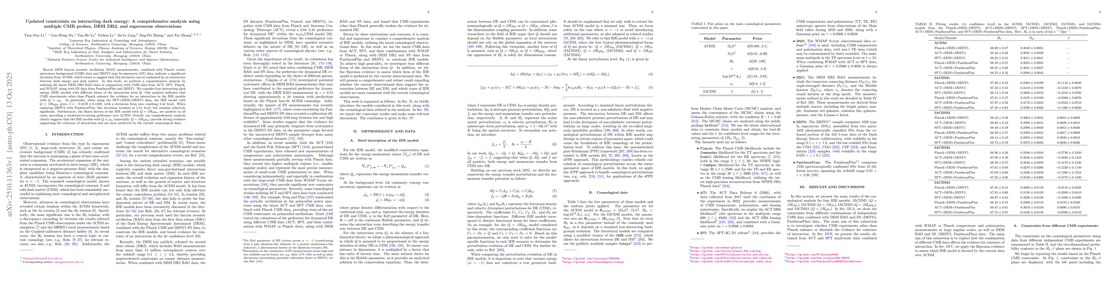 Thumbnail for Updated constraints on interacting dark energy: A comprehensive analysis
  using multiple CMB probes, DESI DR2, and supernovae observations