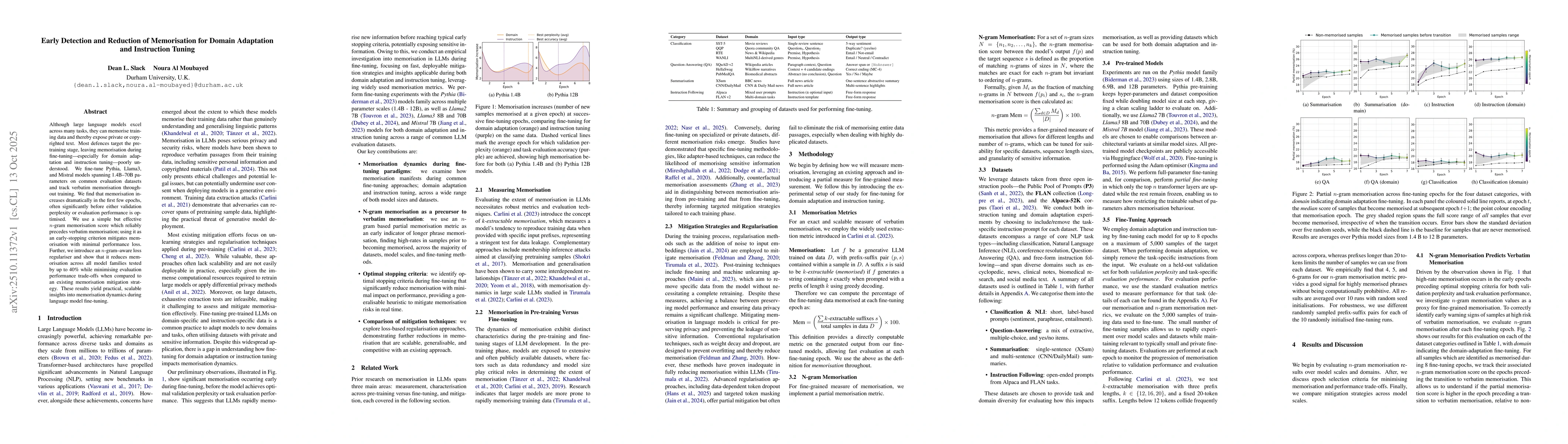 Thumbnail for Early Detection and Reduction of Memorisation for Domain Adaptation and
  Instruction Tuning