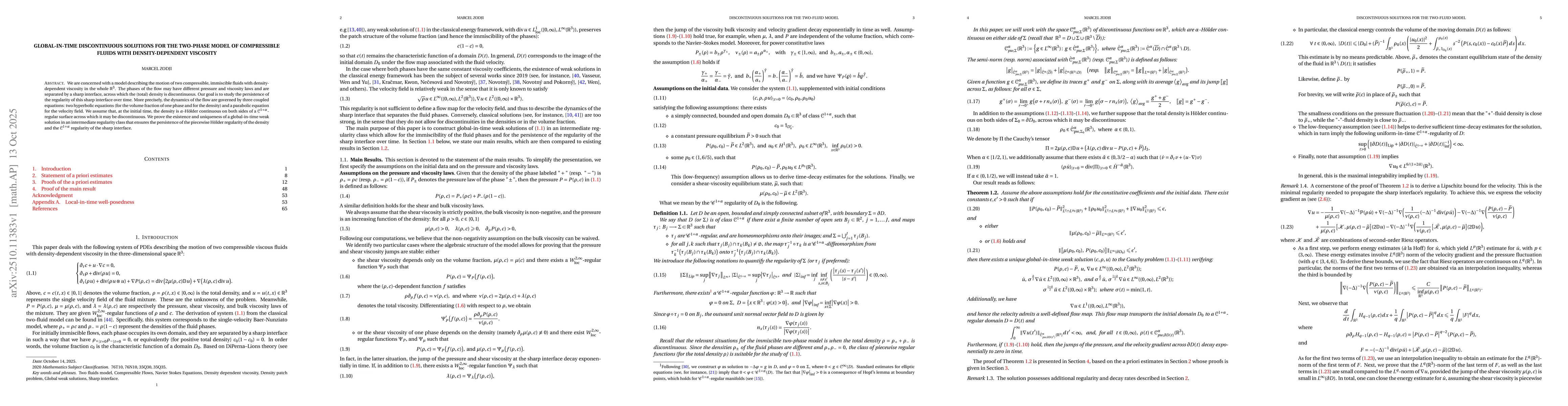Thumbnail for Global-in-time Discontinuous Solutions for the Two-Phase Model of
  Compressible Fluids with Density-Dependent Viscosity