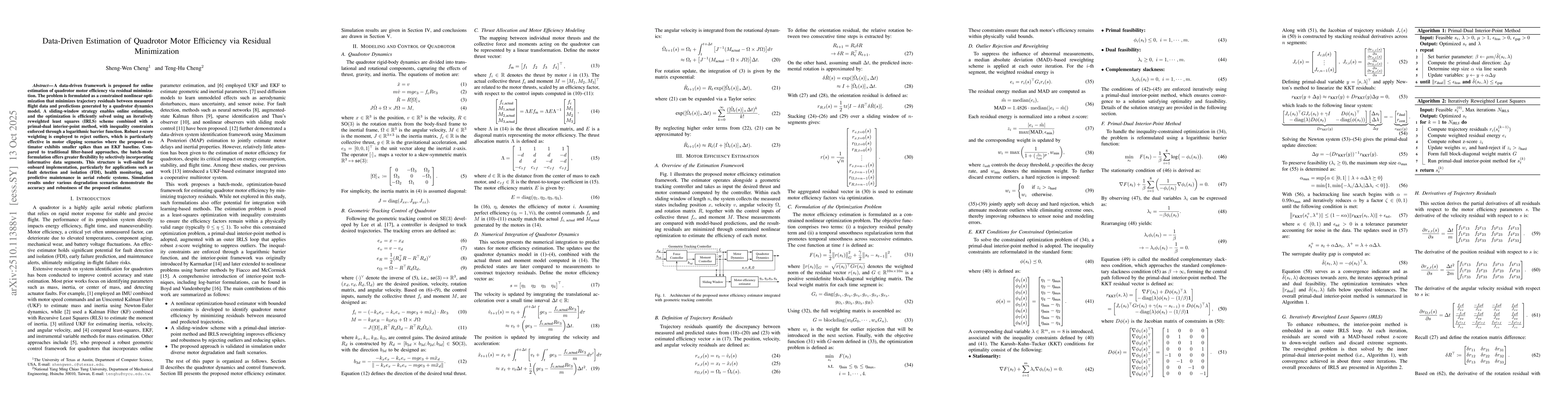 Thumbnail for Data-Driven Estimation of Quadrotor Motor Efficiency via Residual
  Minimization