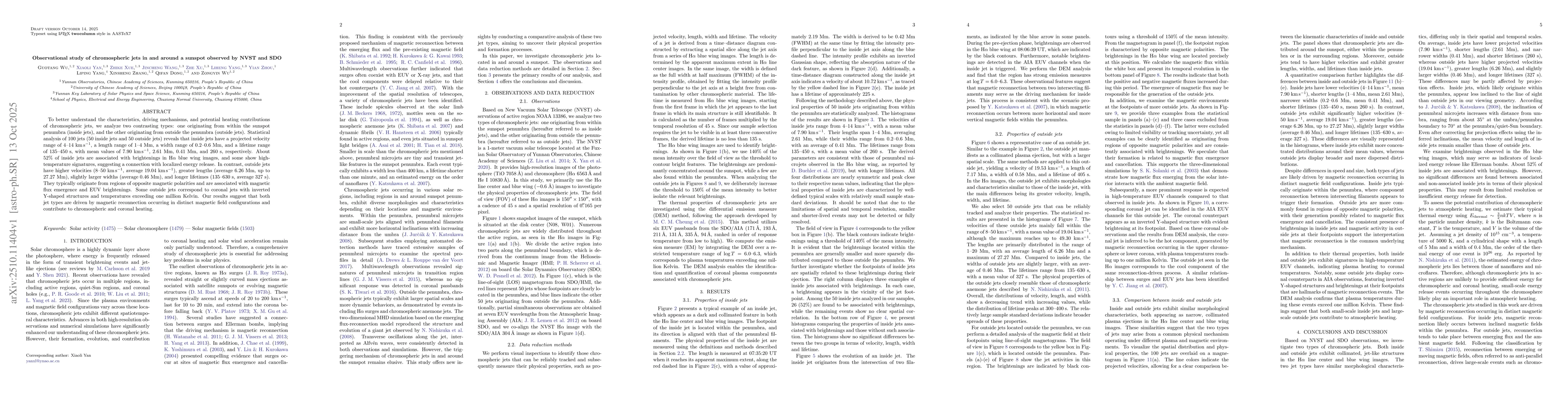 Thumbnail for Observational study of chromospheric jets in and around a sunspot
  observed by NVST and SDO