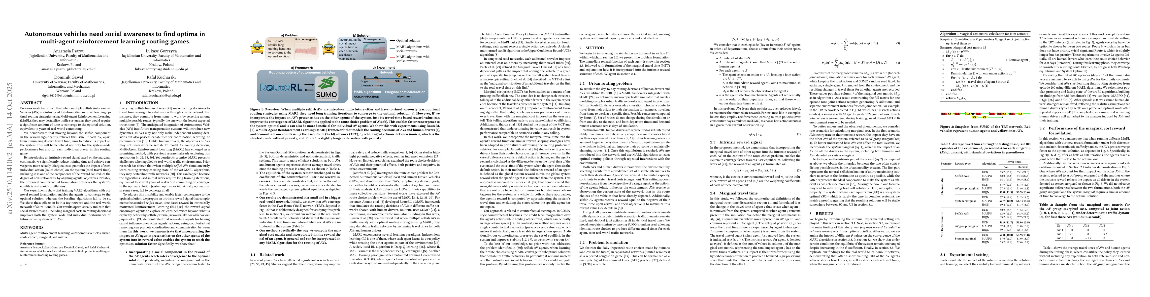 Thumbnail for Autonomous vehicles need social awareness to find optima in multi-agent
  reinforcement learning routing games