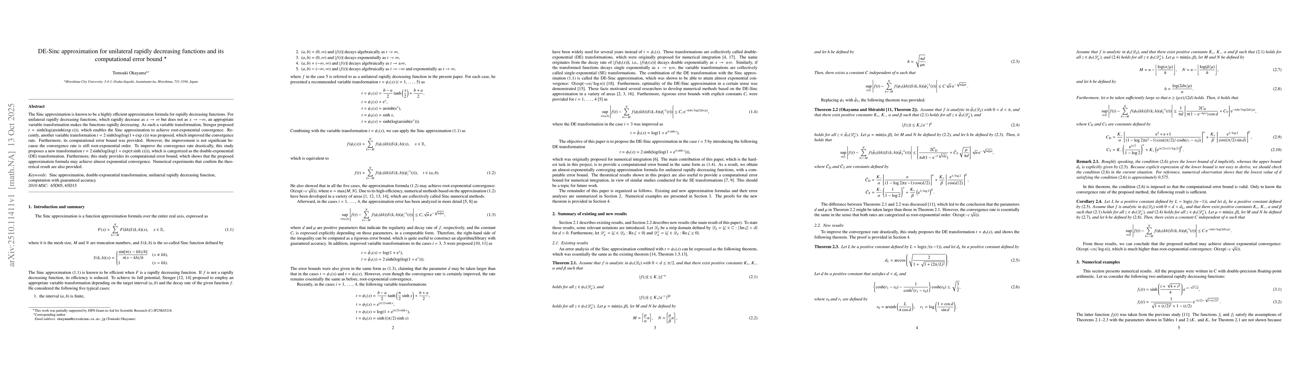 Thumbnail for DE-Sinc approximation for unilateral rapidly decreasing functions and
  its computational error bound
