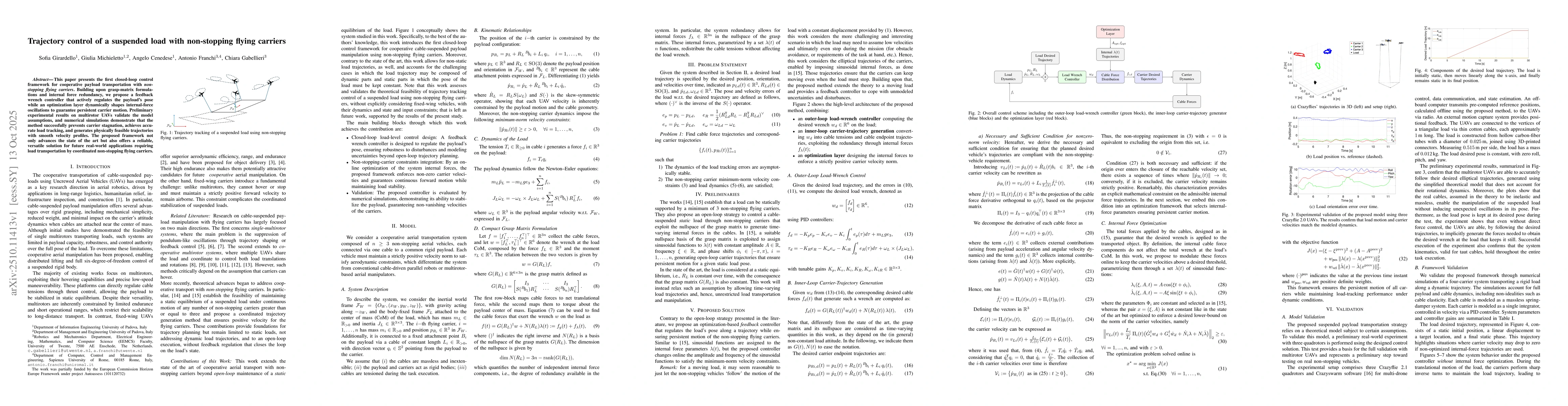 Thumbnail for Trajectory control of a suspended load with non-stopping flying carriers