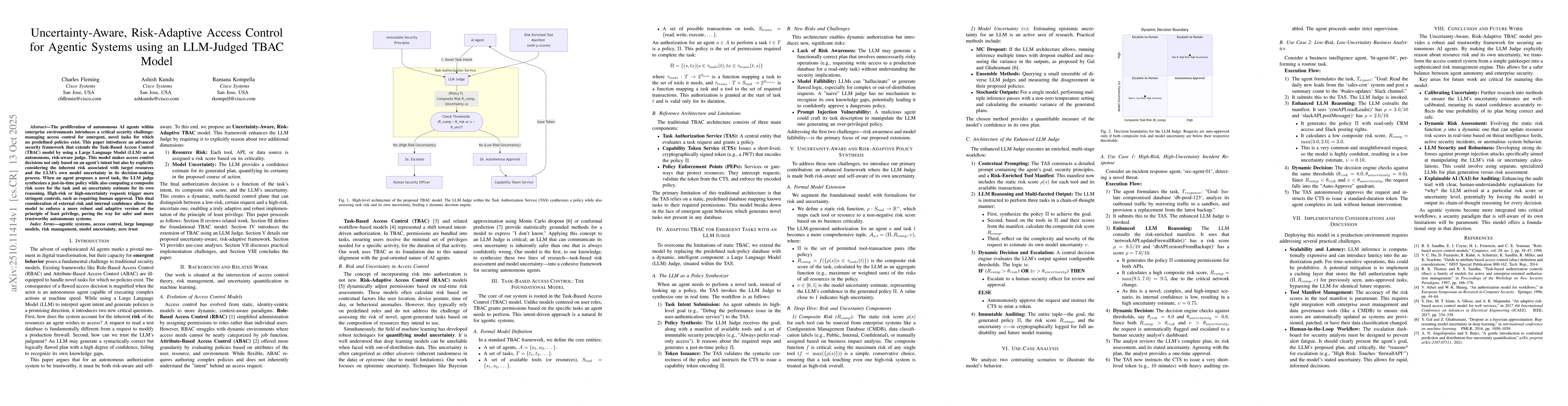 Thumbnail for Uncertainty-Aware, Risk-Adaptive Access Control for Agentic Systems
  using an LLM-Judged TBAC Model