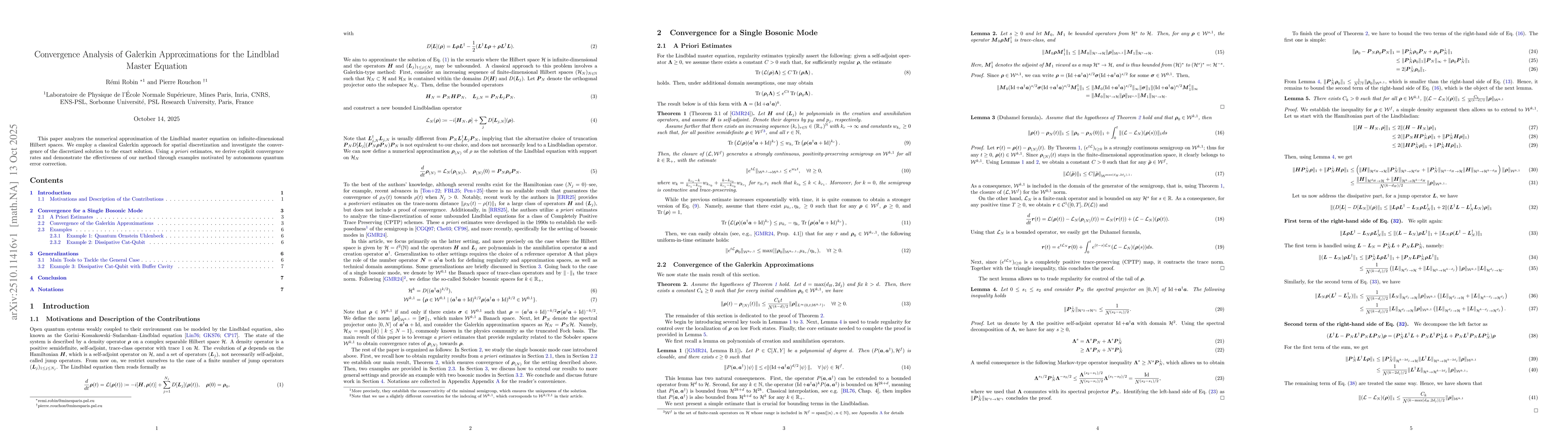Thumbnail for Convergence Analysis of Galerkin Approximations for the Lindblad Master
  Equation