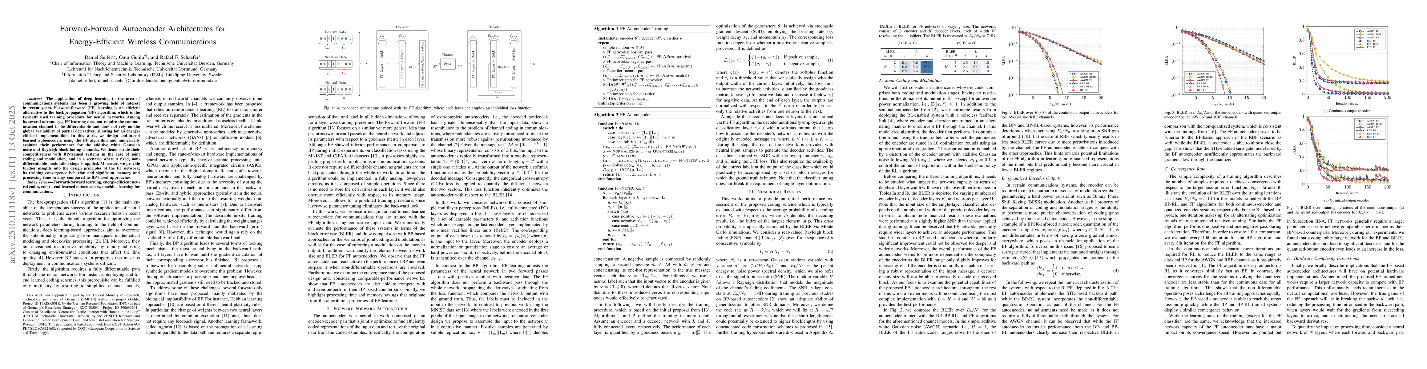 Thumbnail for Forward-Forward Autoencoder Architectures for Energy-Efficient Wireless
  Communications