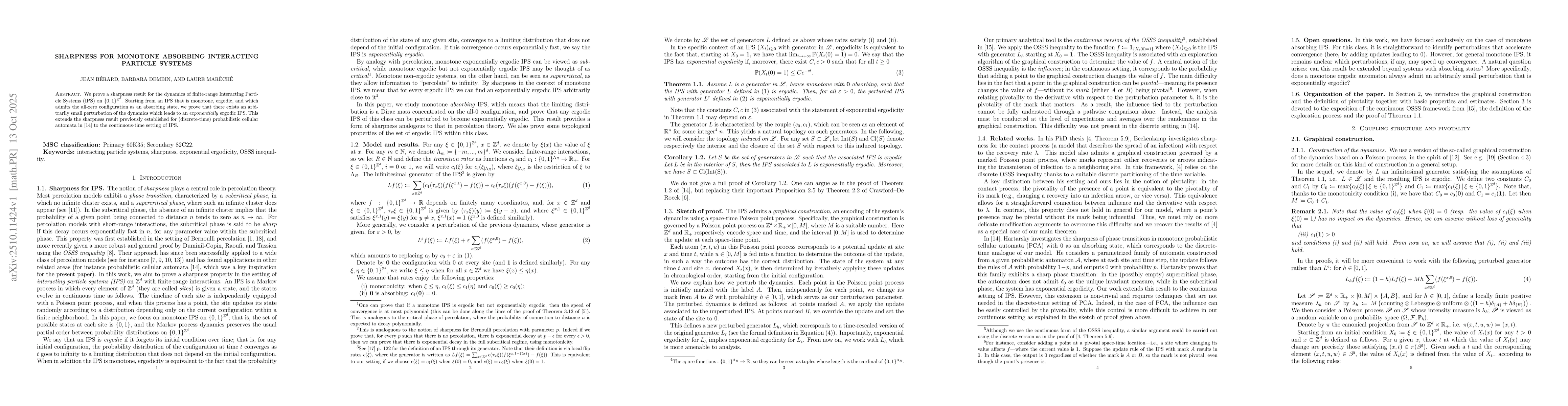 Thumbnail for Sharpness for monotone absorbing Interacting Particle Systems