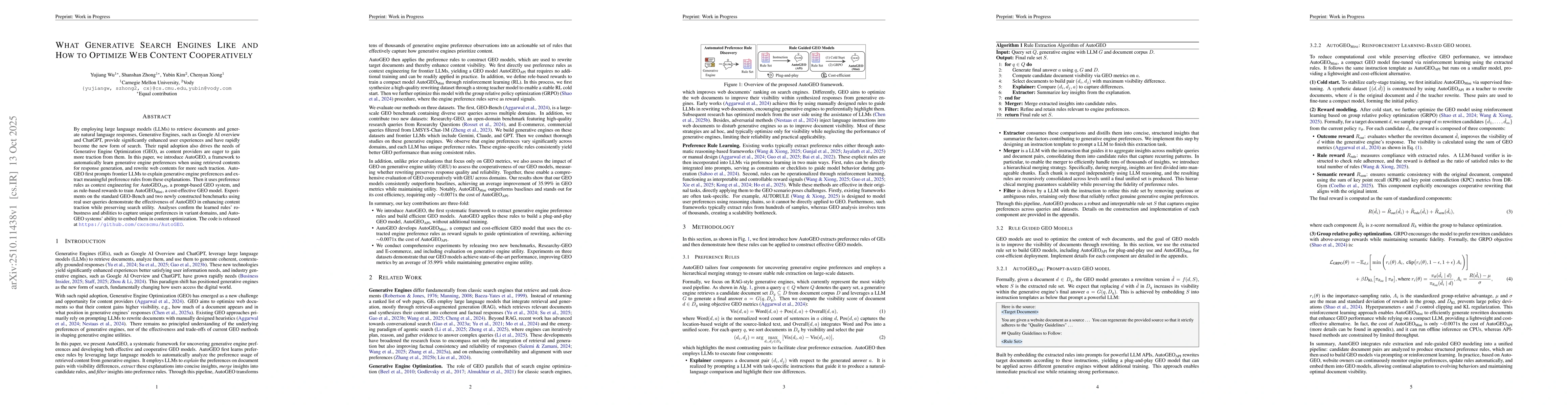 Thumbnail for What Generative Search Engines Like and How to Optimize Web Content
  Cooperatively