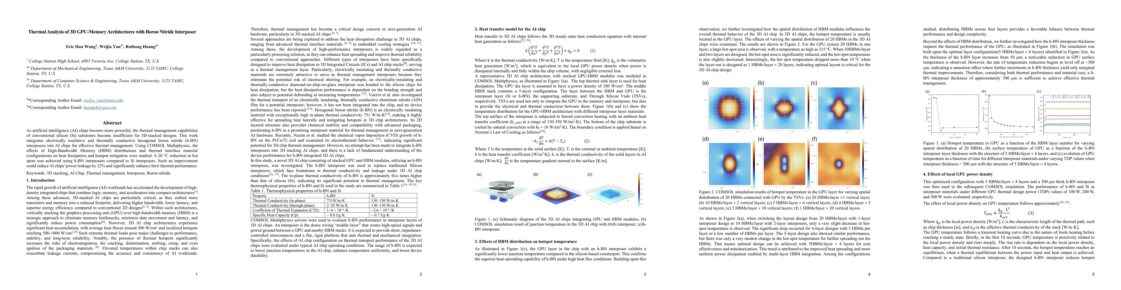 Thumbnail for Thermal Analysis of 3D GPU-Memory Architectures with Boron Nitride
  Interposer