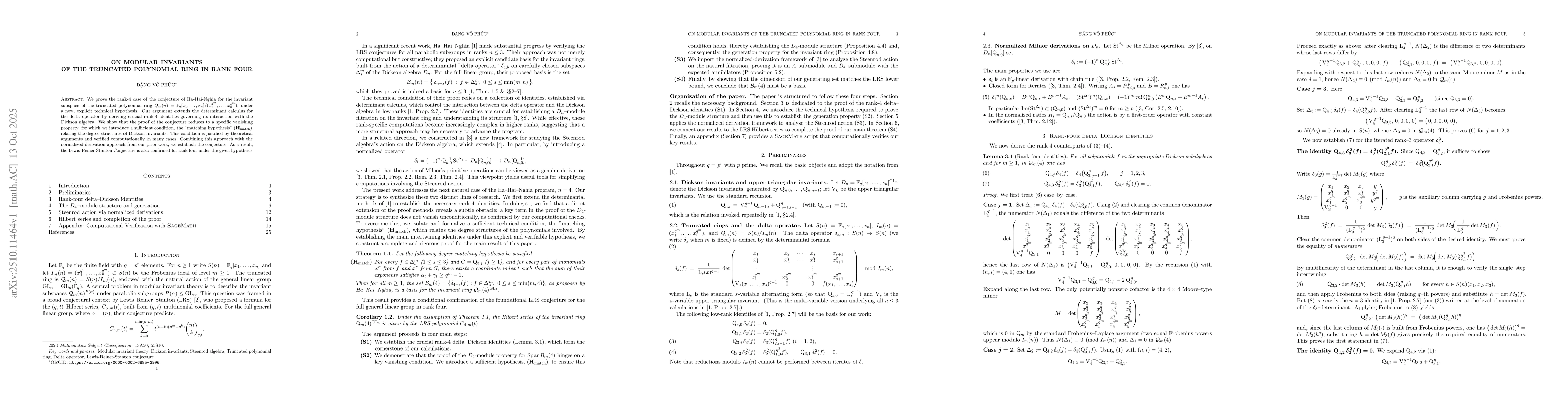 Thumbnail for On modular invariants of the truncated polynomial ring in rank four
