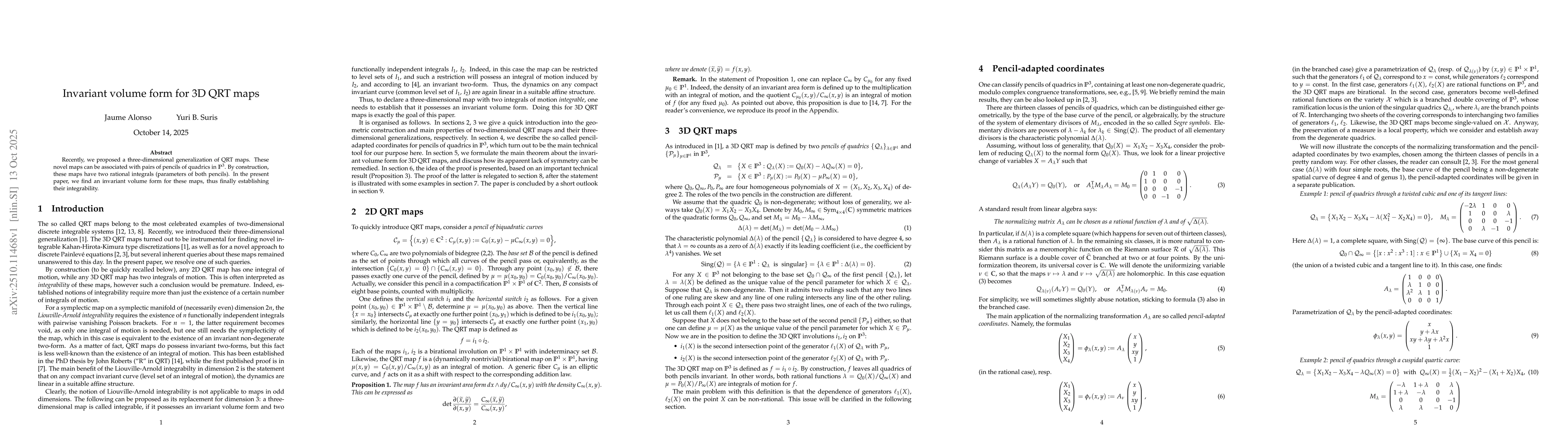Thumbnail for Invariant volume form for 3D QRT maps