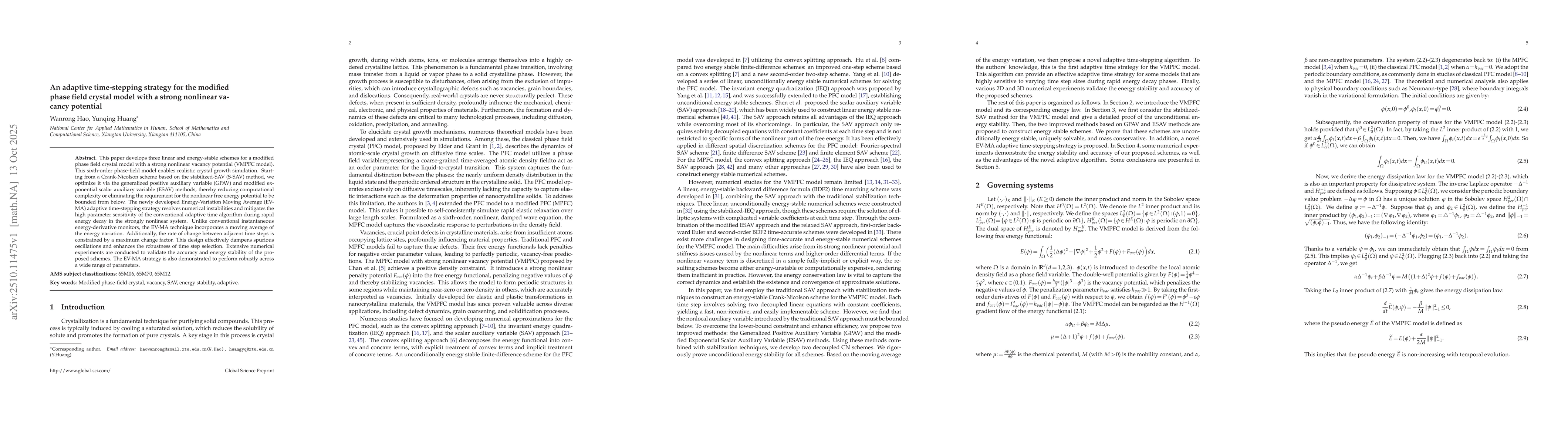 Thumbnail for An adaptive time-stepping strategy for the modified phase field crystal
  model with a strong nonlinear vacancy potential