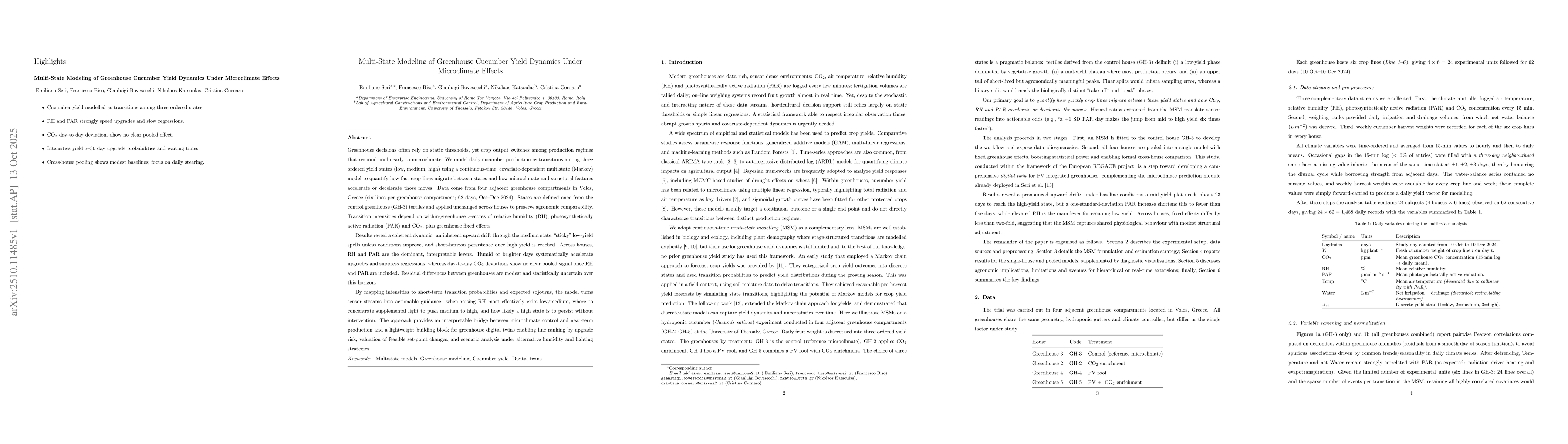 Thumbnail for Multi-State Modeling of Greenhouse Cucumber Yield Dynamics Under
  Microclimate Effects