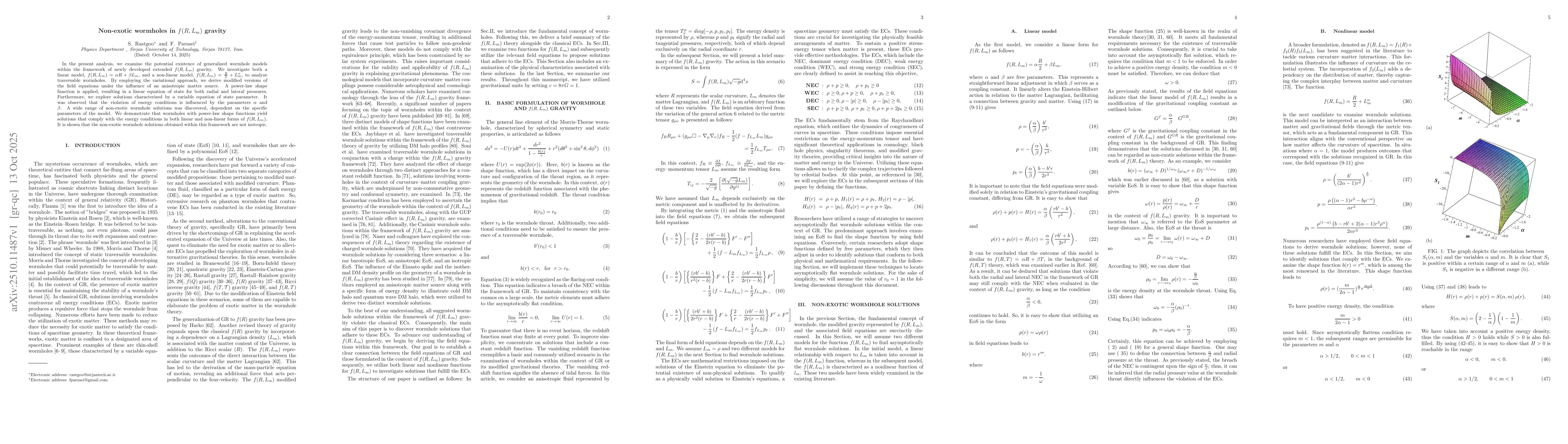 Thumbnail for Non-exotic wormholes in $f(R,L_m)$ gravity