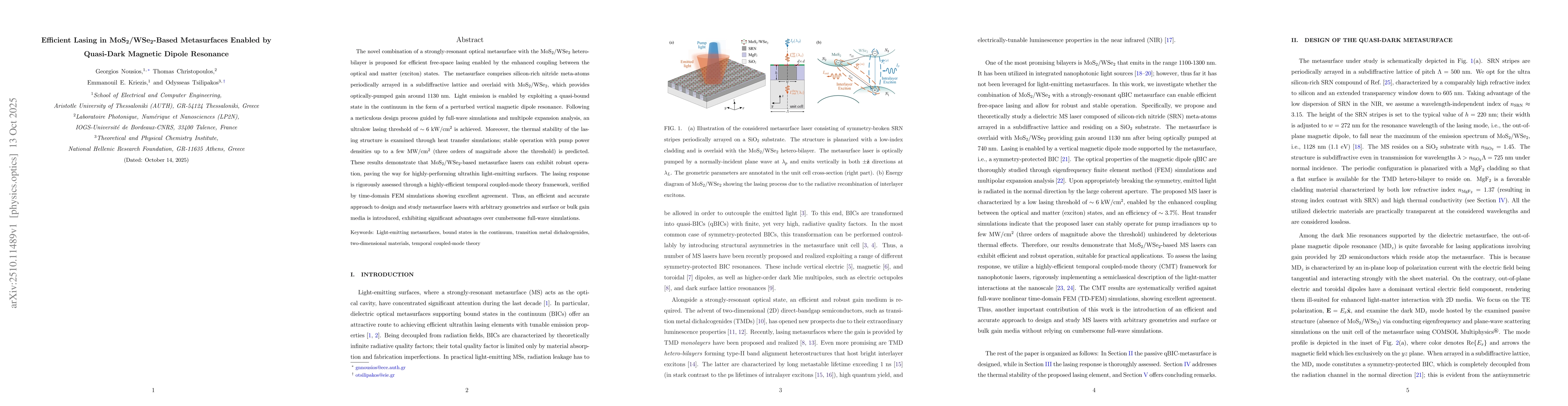 Thumbnail for Efficient Lasing in MoS$_2$/WSe$_2$-Based Metasurfaces Enabled by
  Quasi-Dark Magnetic Dipole Resonance