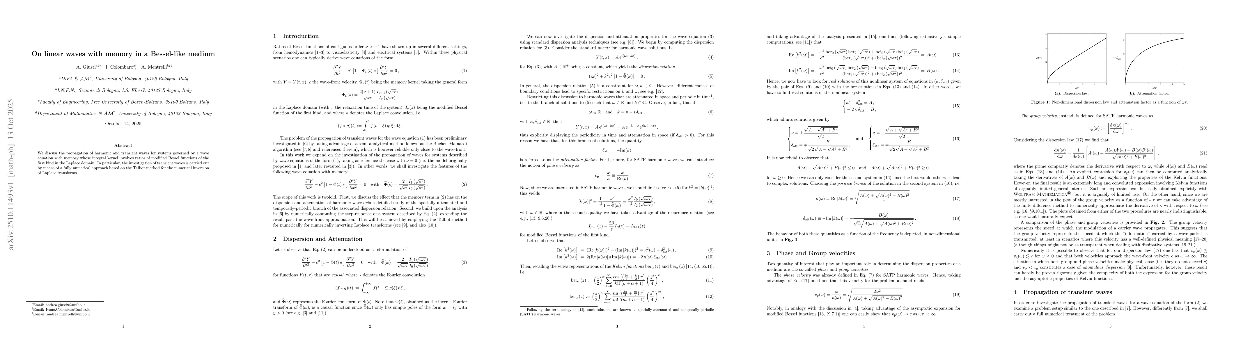 Thumbnail for On linear waves with memory in a Bessel-like medium