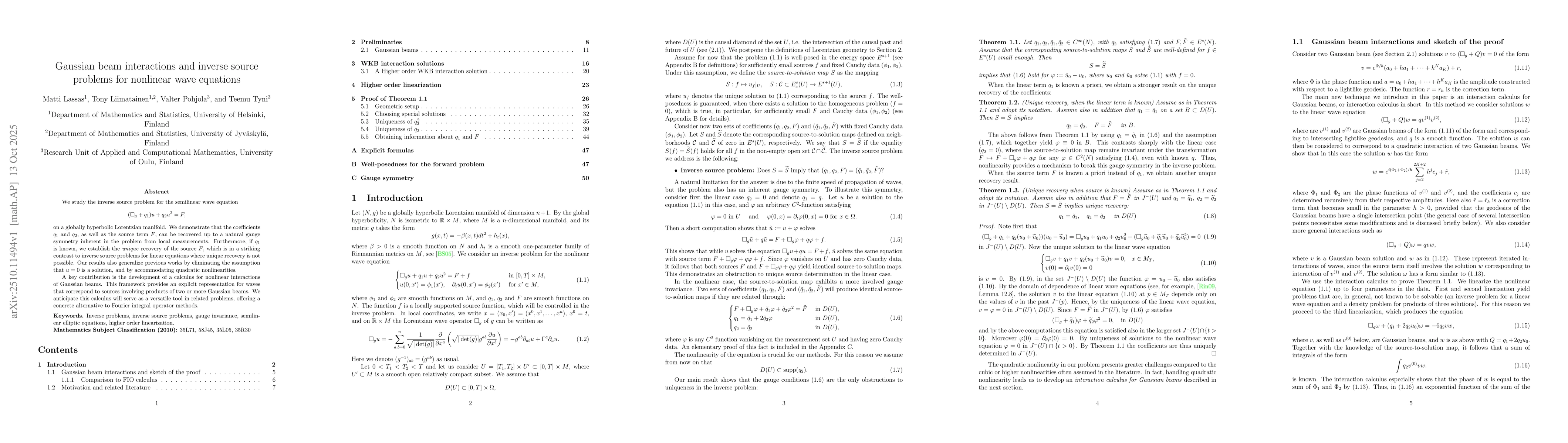 Thumbnail for Gaussian beam interactions and inverse source problems for nonlinear
  wave equations