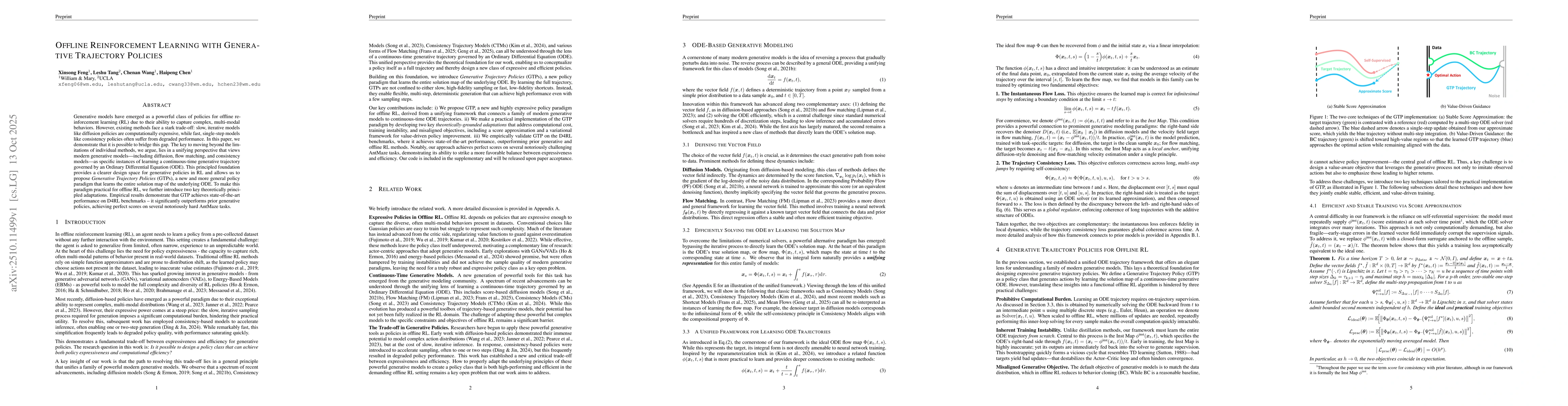 Thumbnail for Offline Reinforcement Learning with Generative Trajectory Policies