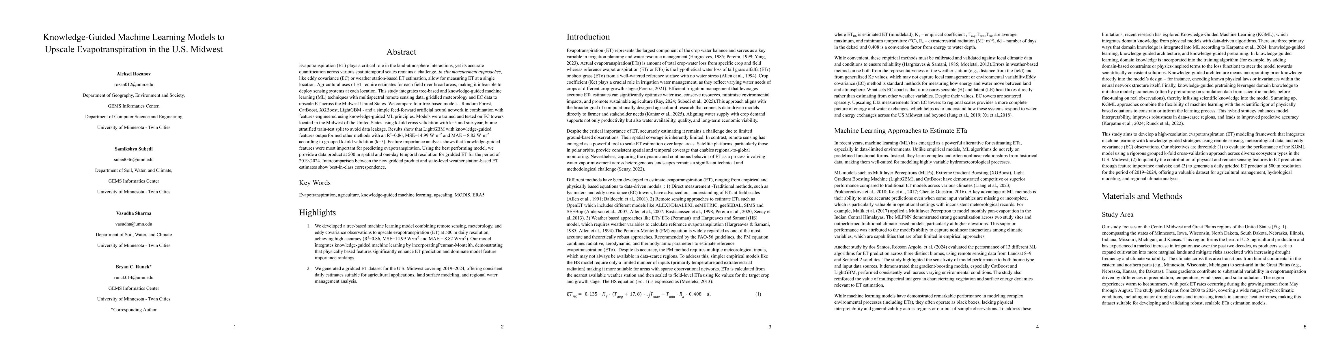 Thumbnail for Knowledge-Guided Machine Learning Models to Upscale Evapotranspiration
  in the U.S. Midwest