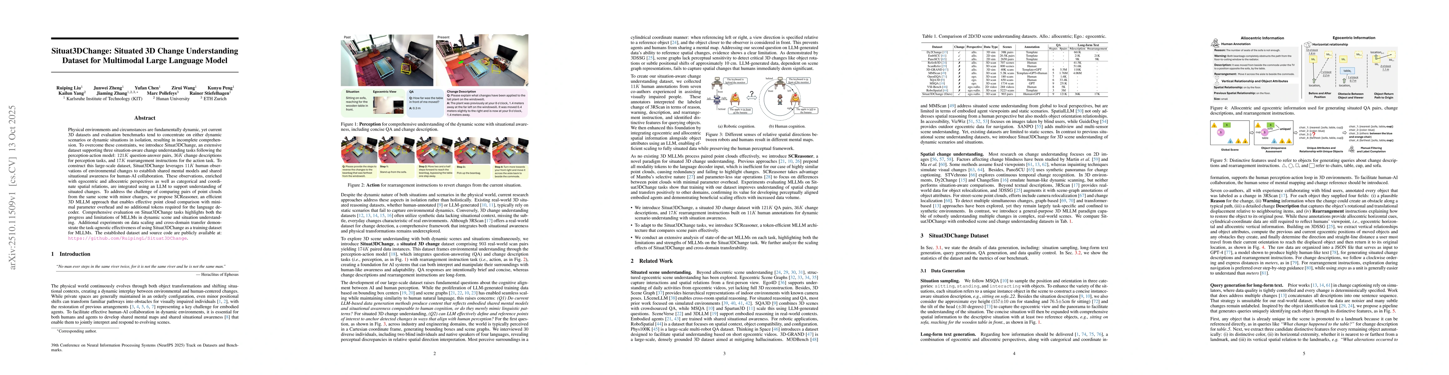 Thumbnail for Situat3DChange: Situated 3D Change Understanding Dataset for Multimodal
  Large Language Model
