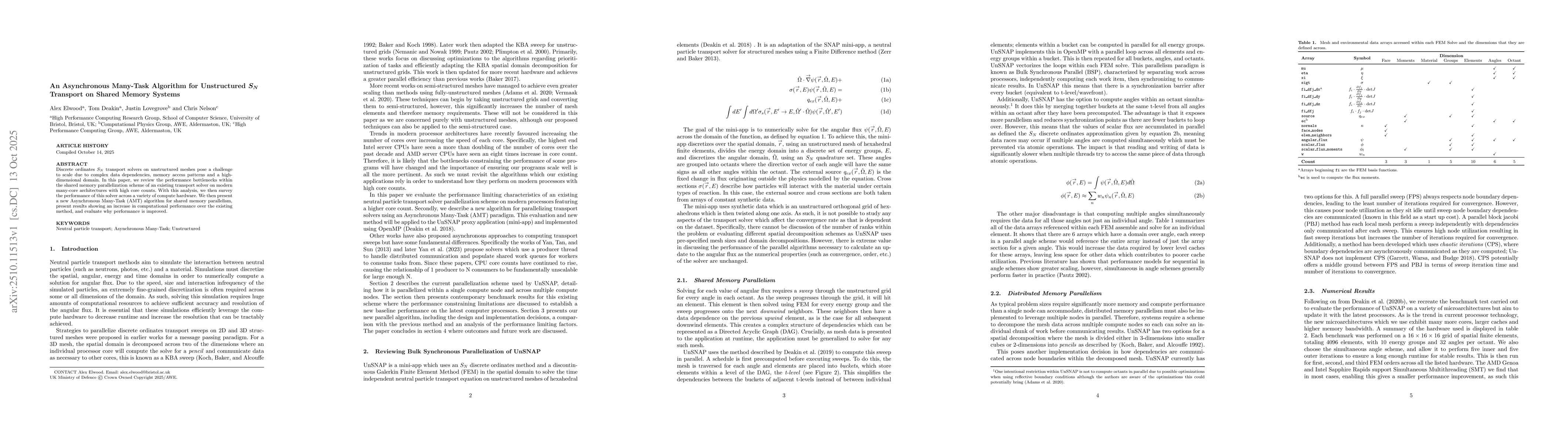 Thumbnail for An Asynchronous Many-Task Algorithm for Unstructured $S_{N}$ Transport
  on Shared Memory Systems