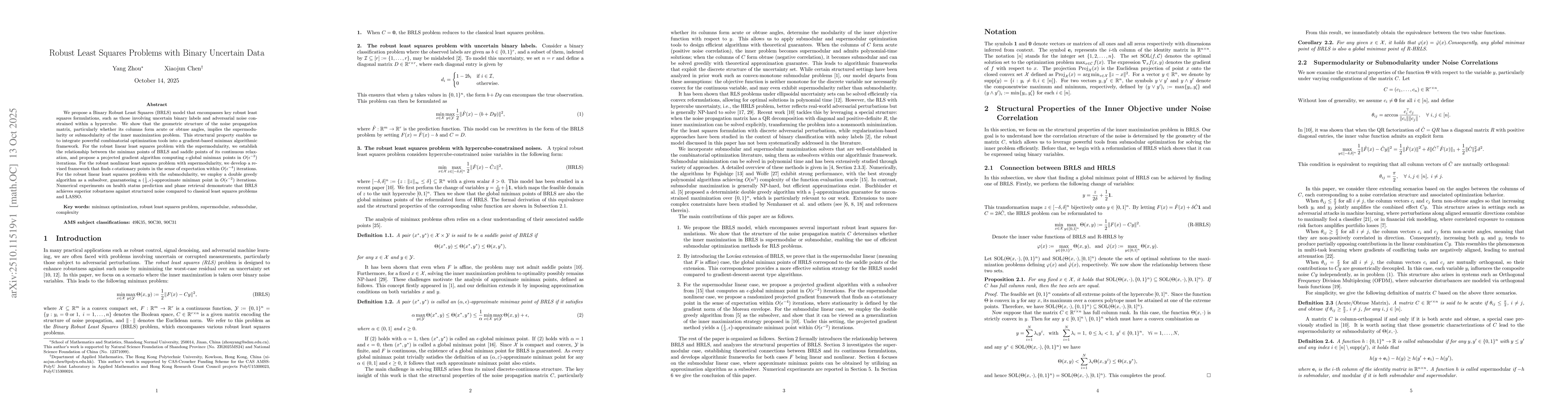 Thumbnail for Robust Least Squares Problems with Binary Uncertain Data