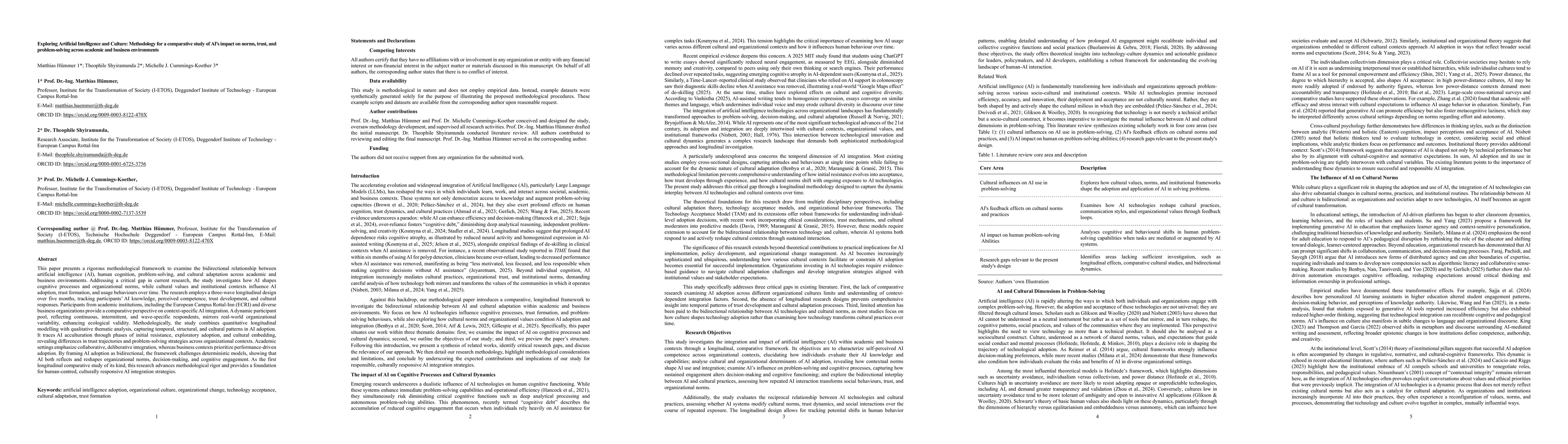 Thumbnail for Exploring Artificial Intelligence and Culture: Methodology for a
  comparative study of AI's impact on norms, trust, and problem-solving across
  academic and business environments