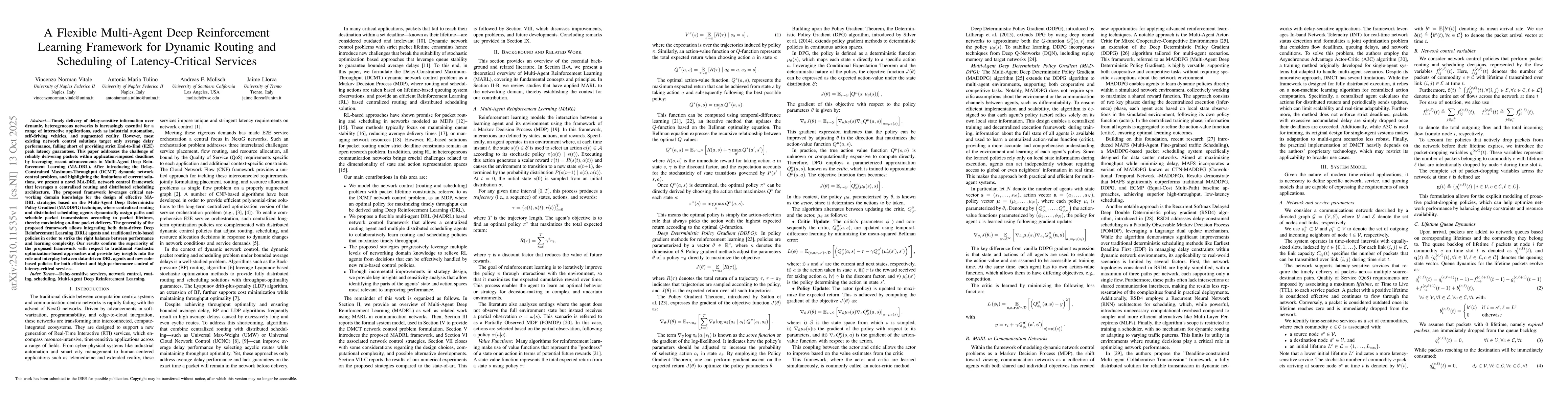 Thumbnail for A Flexible Multi-Agent Deep Reinforcement Learning Framework for Dynamic
  Routing and Scheduling of Latency-Critical Services