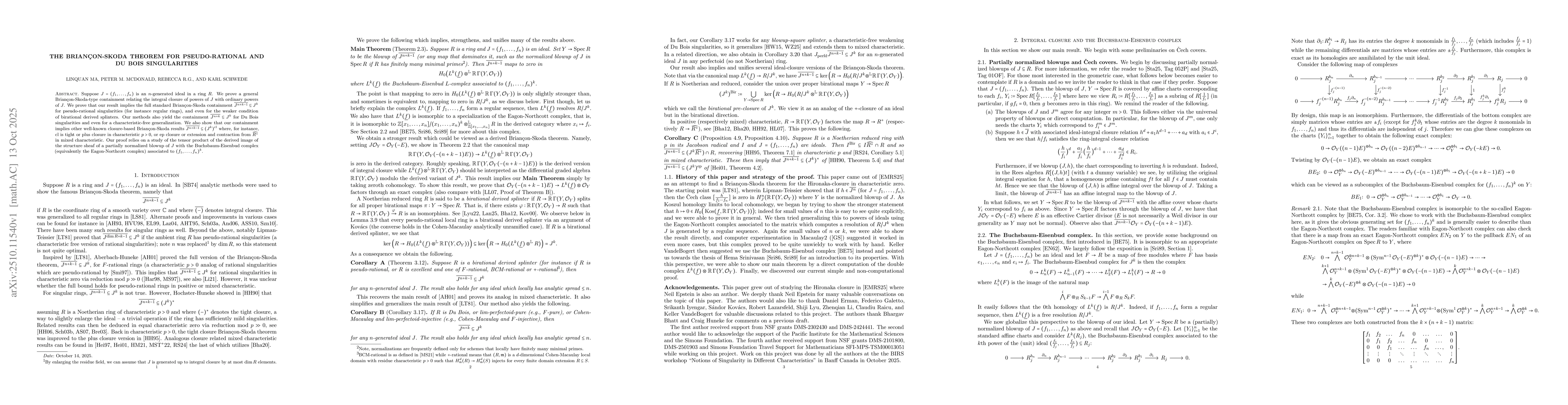 Thumbnail for The BrianĂ§on-Skoda theorem for pseudo-rational and Du~Bois
  singularities