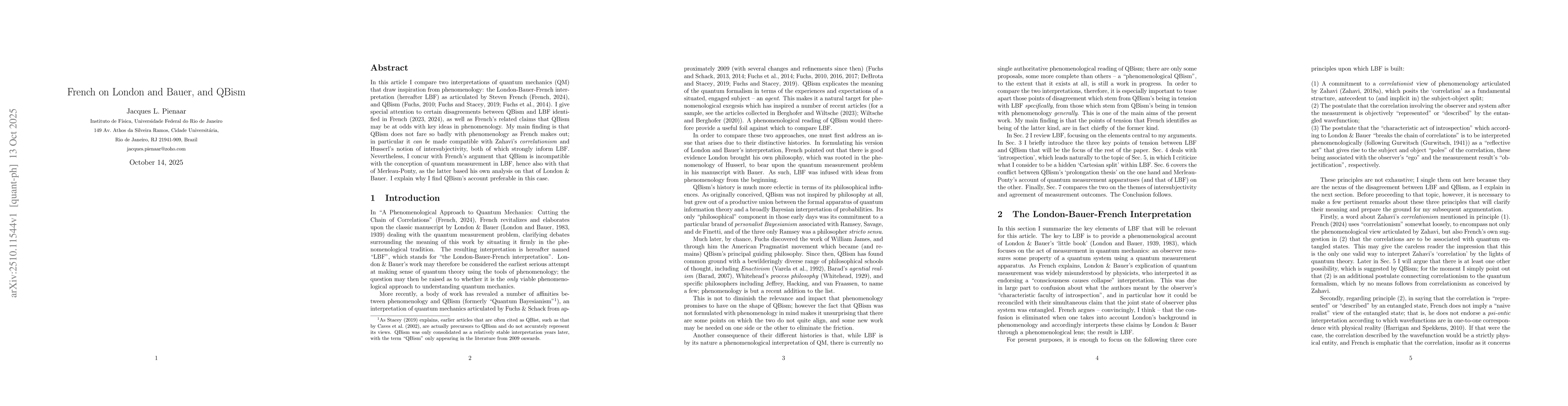 Thumbnail for French on London and Bauer, and QBism