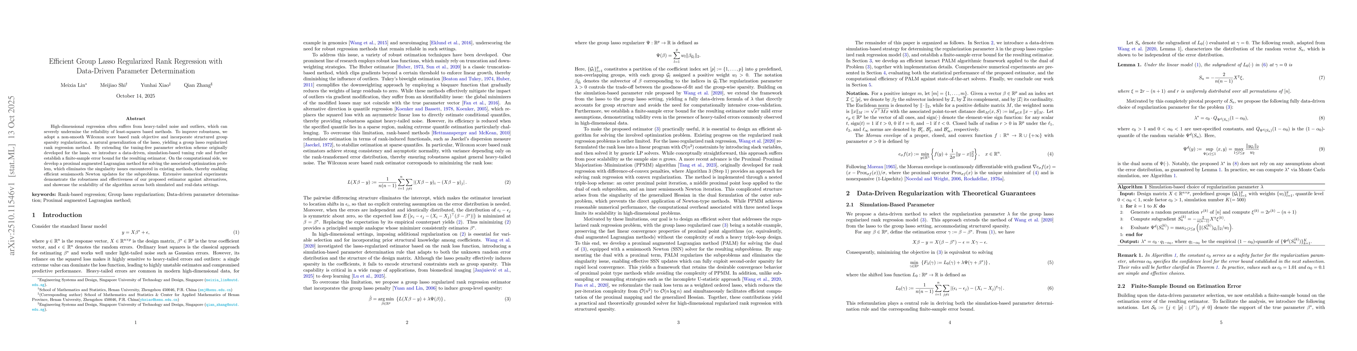 Thumbnail for Efficient Group Lasso Regularized Rank Regression with Data-Driven
  Parameter Determination