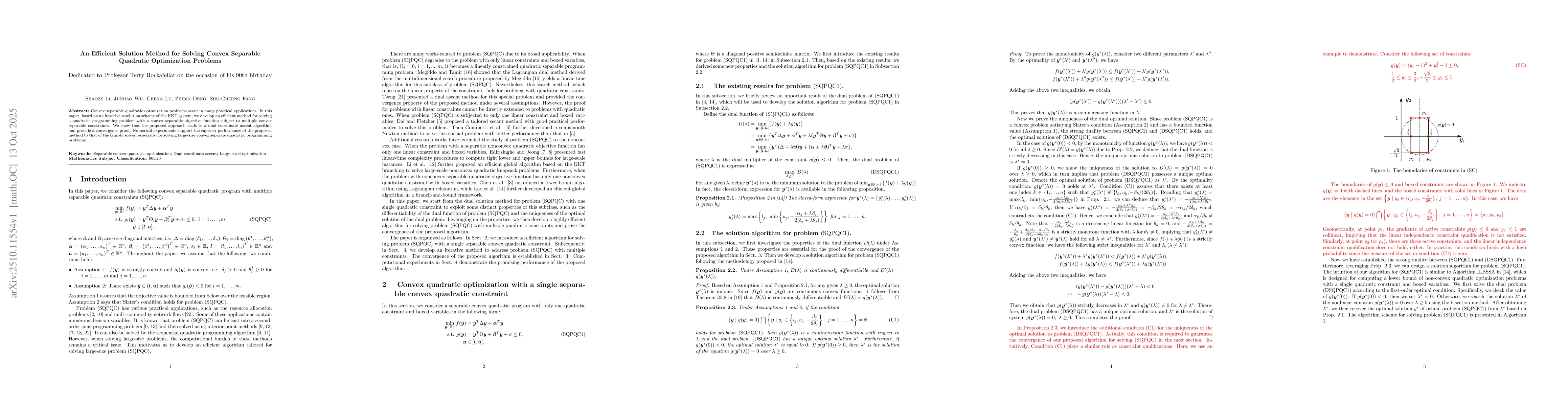 Thumbnail for An Efficient Solution Method for Solving Convex Separable Quadratic
  Optimization Problems