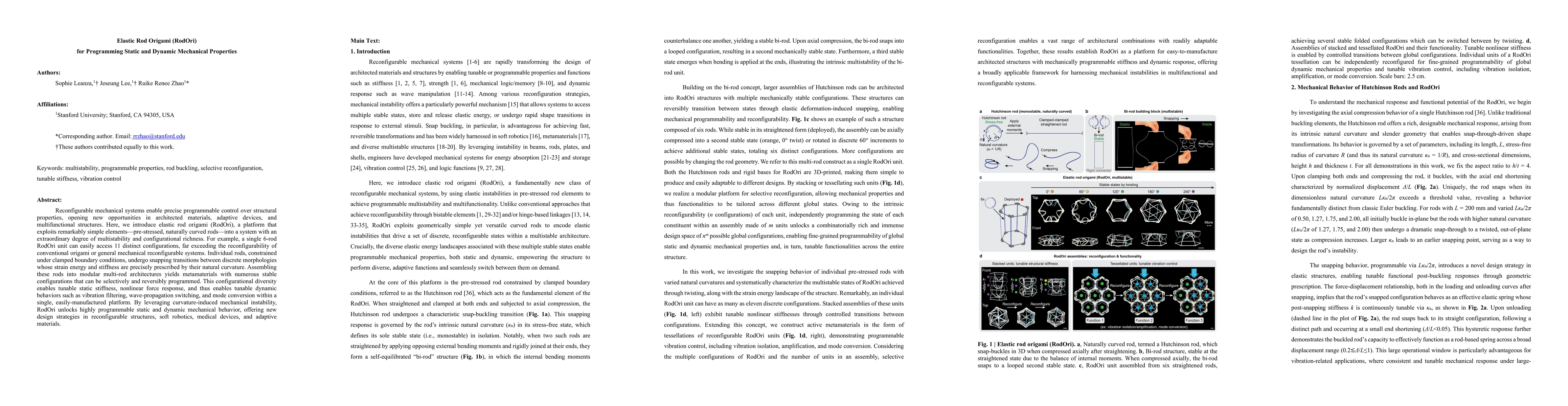 Thumbnail for Elastic Rod Origami (RodOri) for Programming Static and Dynamic
  Mechanical Properties