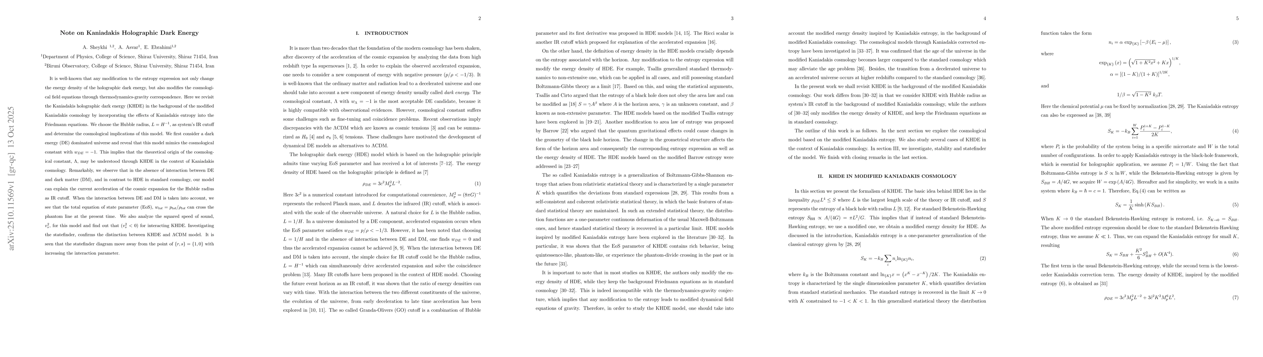 Thumbnail for Note on Kaniadakis Holographic Dark Energy