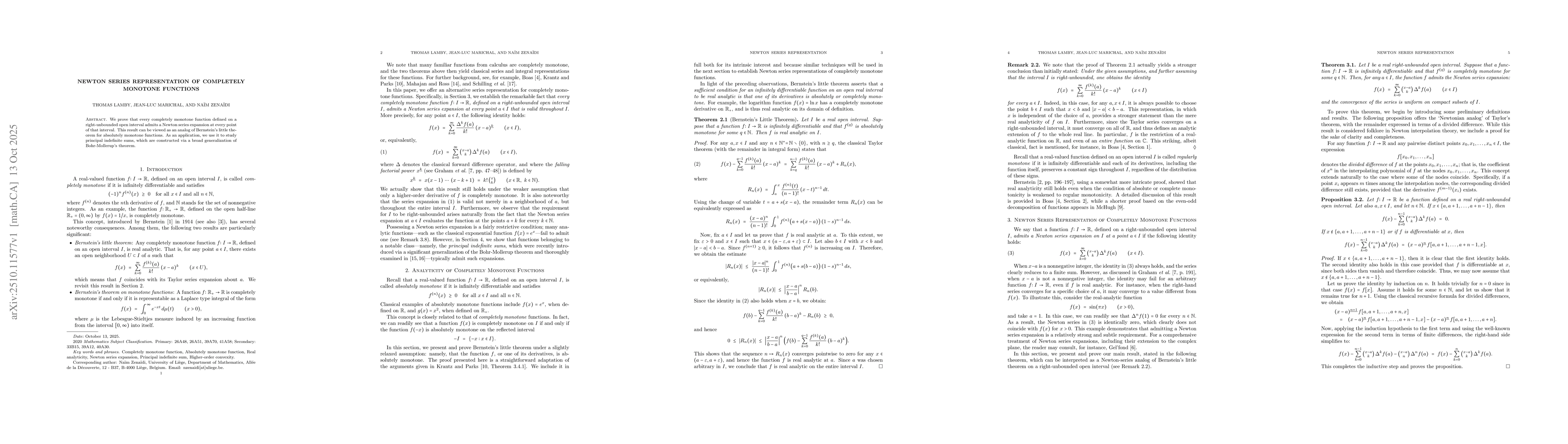 Thumbnail for Newton series representation of completely monotone functions