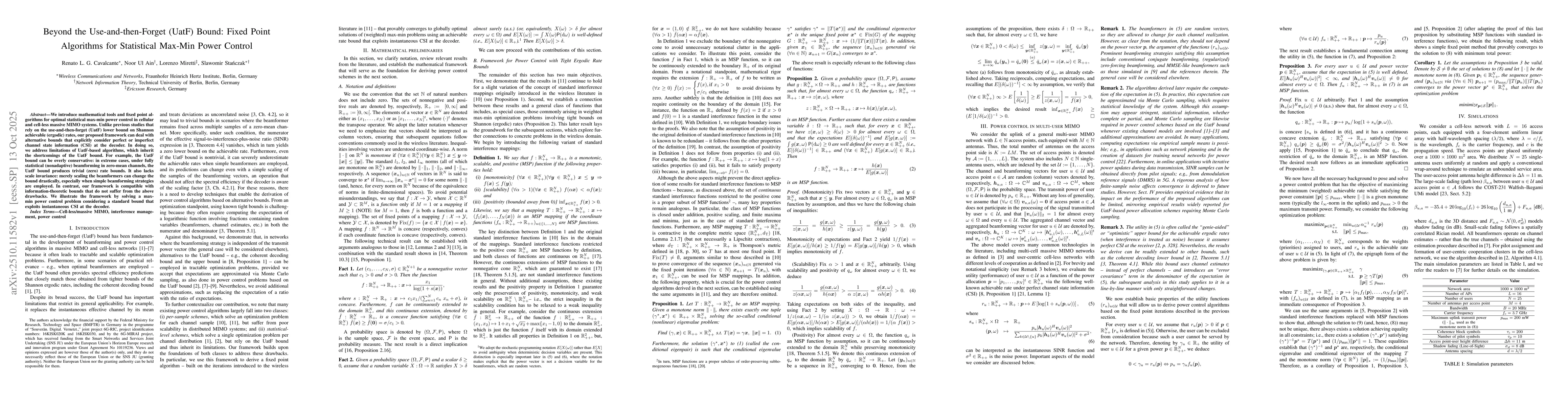 Thumbnail for Beyond the Use-and-then-Forget (UatF) Bound: Fixed Point Algorithms for
  Statistical Max-Min Power Control
