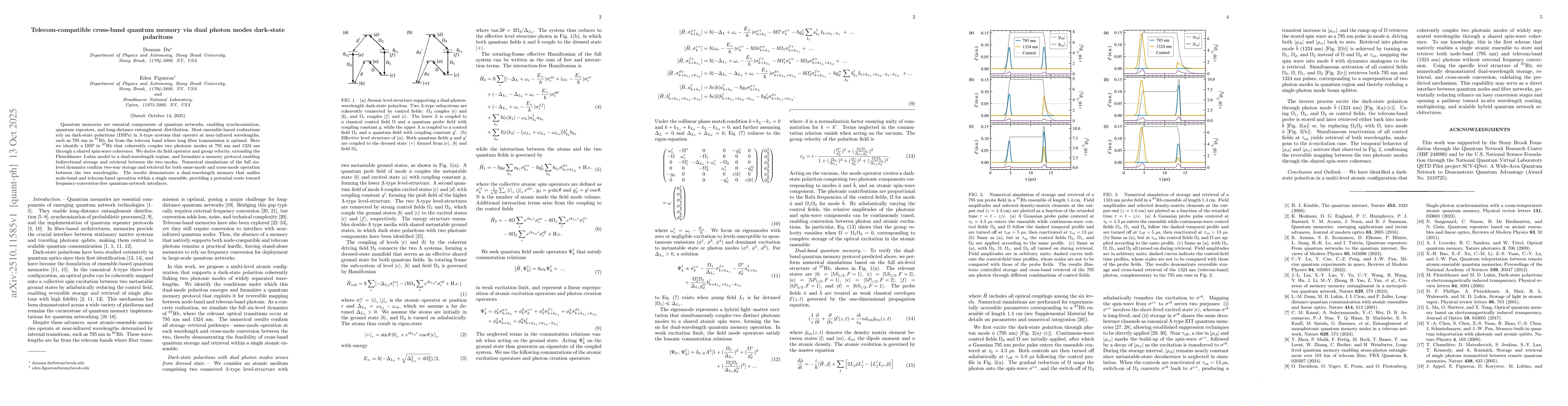 Thumbnail for Telecom-compatible cross-band quantum memory via dual photon modes
  dark-state polaritons