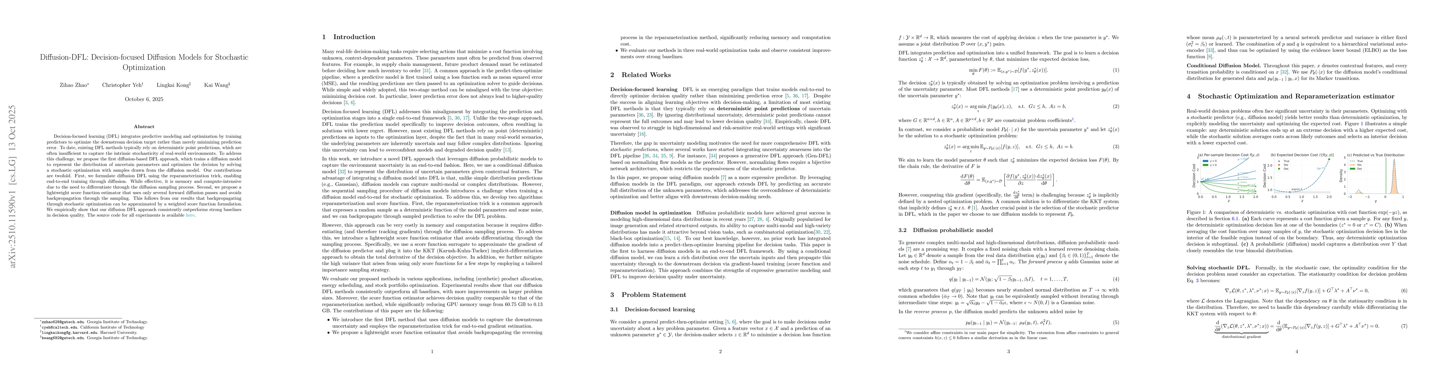 Thumbnail for Diffusion-DFL: Decision-focused Diffusion Models for Stochastic
  Optimization